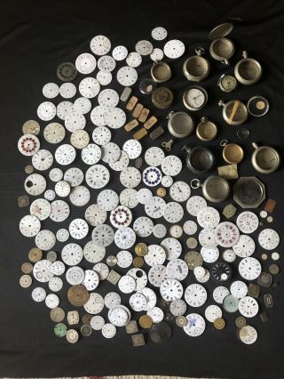 Antique Pocket Watch Cases,  Movements And Dials,  Misc Items Large Assortment