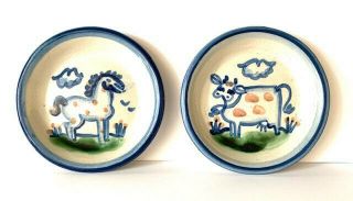 Vintage M.  A.  Hadley Folk Art Handmade Stoneware Collectibles,  Horse & Cow Plates