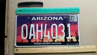 License Plate,  Arizona,  Specialty: Arizona Highways,  Sunset,  Saguaros,  Oah 4031