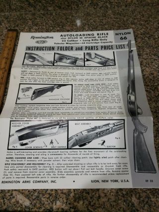 Vintage Remington Nylon 66 Instruction Folder And Parts List