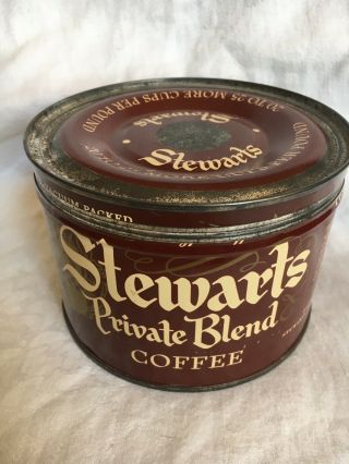 Vintage Stewarts Private Blend Coffee 1 Lb Tin (empty) W/lid L 5” H 3 1/2”