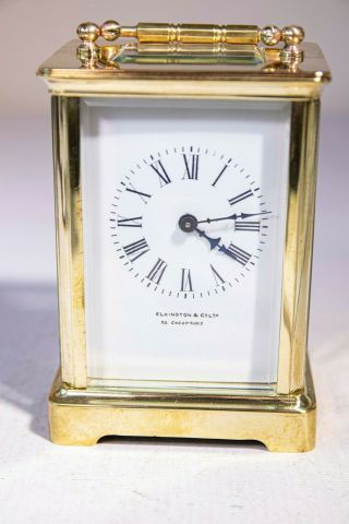 Vintage Brass Mechanical Carriage Clock Elkington & Co Ltd Cleaned & Serviced