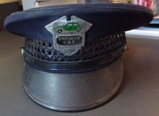 Vintage Checker Cab Co.  Drivers Hat With Badge 7 1/8