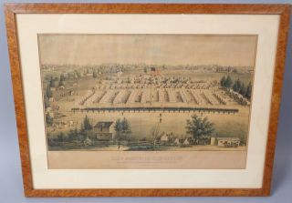 Antique 1862 E.  Sachse & Co Civil War Ny 128th Regt Camp Millington Hc Print