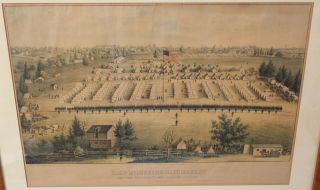 Antique 1862 E.  Sachse & Co Civil War NY 128th Regt Camp Millington HC Print 2