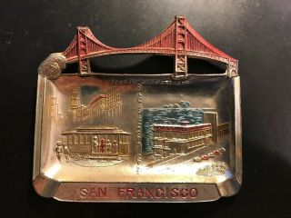 Vintage 1950s Metal Ashtray San Francisco California Golden Gate Hand Painted Ca