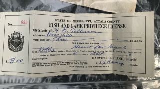 Antique 1928 Attala County - Mississippi Hunting & Fishing Paper License