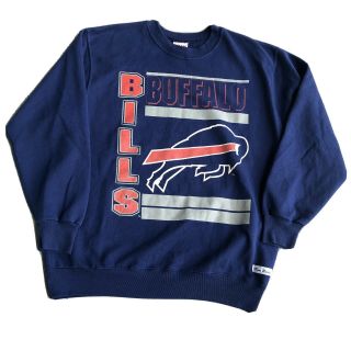 Vintage 1990s Buffalo Bills Nfl Large Blue Sweatshirt Pullover Big Logo Crewneck