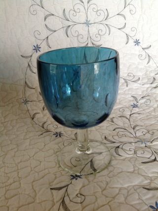 Indiana Blue Vintage 60s 70s Beer Thumbprint Goblet Glass