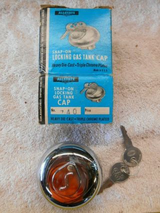 Vintage Locking Chrome Gas Cap,  " S " On Cover,  Studebaker,  Keys,  Box