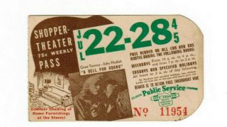 St Louis Missouri Transit Ticket Pass July 22 - 28 1945 Gene Tierney John Hodiak