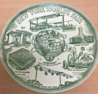 Vintage 1964 York Worlds Fair Porcelain Plate Green 9 " Unisphere In Center