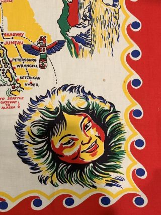 Vintage 1950 ' s Alaska State Souvenir Tablecloth 2