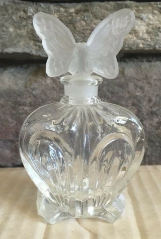 Vintage Clear Cut Glass Perfume Bottle With Frosted Butterfly Stopper Moriah