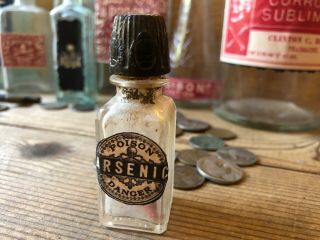 Vintage Clear Bottle With Reprint Poison Label (arsenic) With Skull And Bones