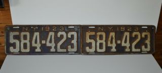Matching Set Of 2 Vintage 1923 York License Plates