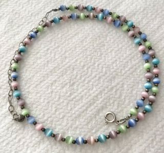 Vintage Multi Colored Pastel Cat’s Eye Glass Bead Choker Necklace
