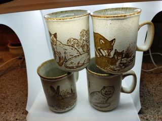Dunoon Ceramic Coffee Mugs Made In Scotland Animal Set 4 Cat,  Rabit,  Fox Vintage