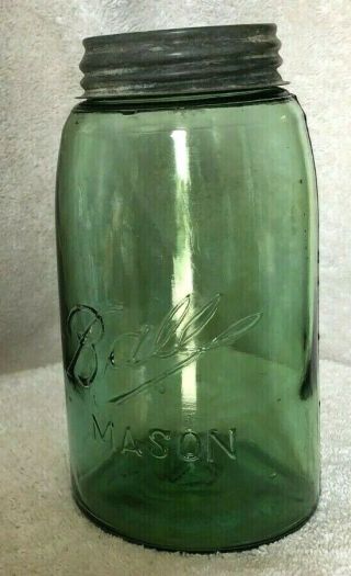 Antique Ball Triple L Green Quart Mason Jar With Zinc Lid