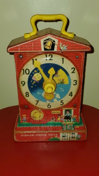 Vintage 1968 Fisher Price Music Box Teaching Clock 998 School 52 Years