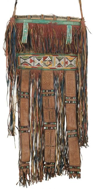 Old African Tuareg Woven Straw Leather Decoration Art Panel Sahara Niger Mali