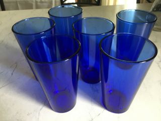 (6) Vintage Libbey Cobalt Blue Glass Tumblers 5 3/4 " Tall