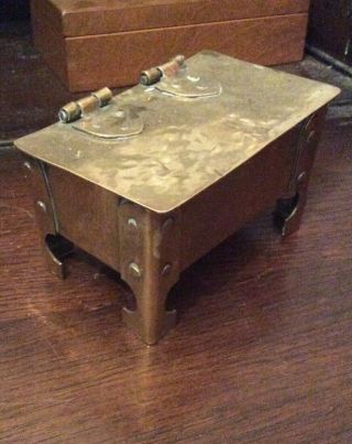 Antique Brass Hammered Riveted Arts And Crafts Box - Glasgow School Style