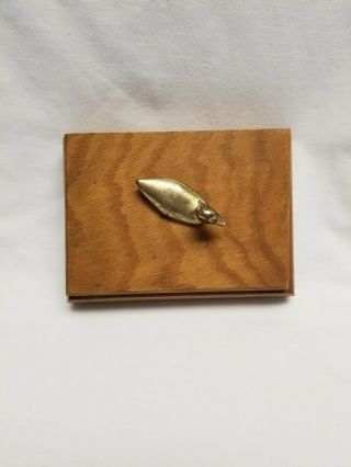 Vintage Wooden Playing Card Box With Brass Duck Holds 2 Decks Of Cards