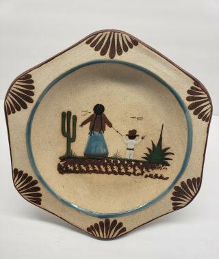 Vintage Signed Mexico Hand Painted Stoneware Decorative Pottery Wall Plate