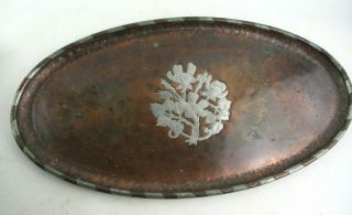 Antique Hugh Wallis Copper & Pewter Planished Oval Tray - Arts & Crafts