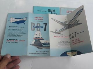3 1950 ' s United Airlines DC - 7 Mainliner Brochures FOLD OUT & FLIGHT PLAN 1954 - 55 3