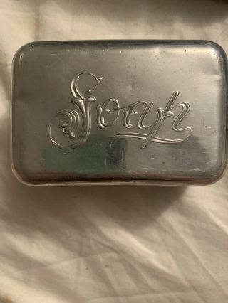 Vintage Hinged Metal Tin Travel Soap Holder.  Soap Dish Container Embossed Soap