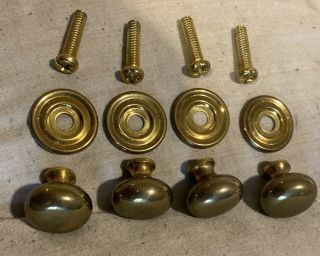 Vintage Solid Brass Cabinet Drawer Knobs Round Ball Mushroom Plate & Screws 4 - Pc