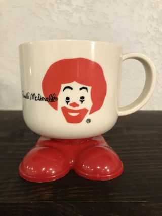 Vintage Ronald Mcdonald Fast Food White Red Plastic Footed Clown Feet Cup Mug