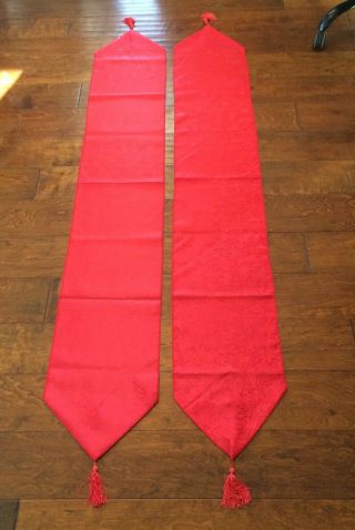 2 Red Vtg Table Runners Tablecloth W/ Tassel Home Wedding Party Christmas 71x 11