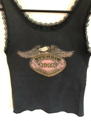 Vintage Harley Davidson Womens Medium Holoubek Tank Top Black Lace 1992 Sturgis