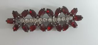 Vintage Estate Ruby Red And Clear Rhinestone Bar Pin Brooch - Unsigned