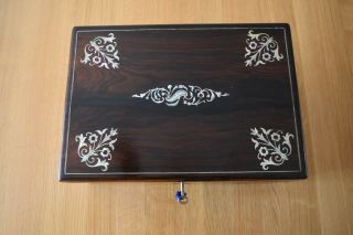Antique sewing / Jewellery box in rosewood with mother of pearl inlay 2