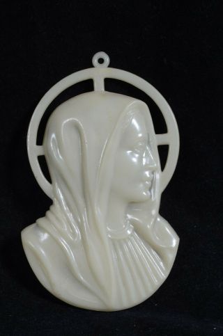 Vintage Virgin Mary Madonna Figurine Glow In The Dark Wall Plaque,  4 Inch