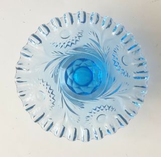 Vintage Small Clear Blue Glass Pastry Plate On Pedestal,  6.  5 " Across,  2 " Tall
