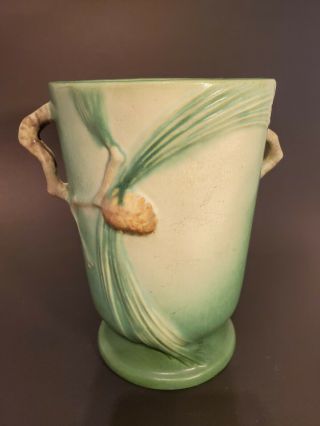Roseville Pottery Green Pine Cone Vase Shape 704 - 7 Antique Twig Handled Vintage