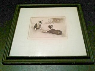 Vintage Signed Morgan Dennis 2 Boston Terriers Dogs A Bone of Contention Etching 2