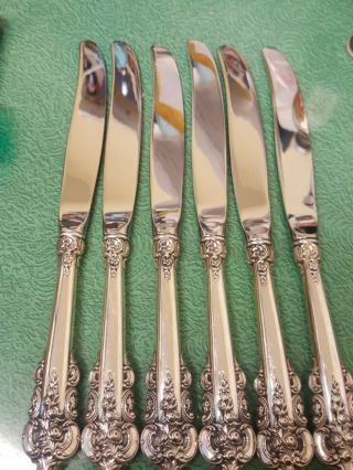 Set Of 6 Wallace Grande Baroque Sterling Silver & Stainless Dinner Knives F10