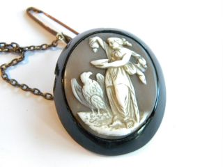 Antique Victorian Whitby Jet Cameo Brooch Beaurtiful Carving