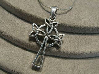 Vintage Sterling Silver Celtic Cross Pendant Necklace 18 "