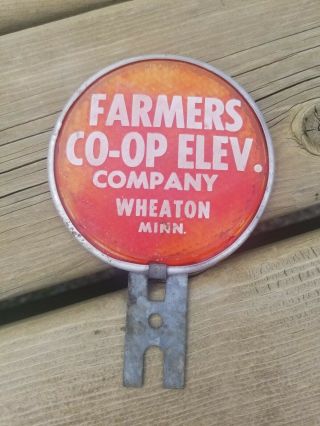 Vintage Farmers Co - Op Wheaton Mn Orange Reflector License Plate Topper - Gas Oil
