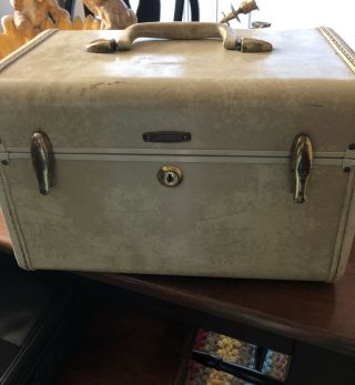 Vintage Samsonite Train Case Suitcase Make Up Luggage Marbled Cream Color