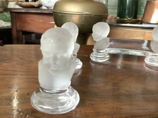 Antique Pair French Baccarat Crystal Glass C1900 Cherub Porte Couteau Knife Rest