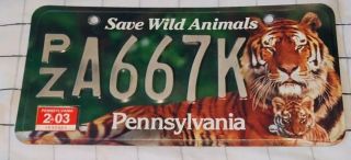 Pennsylvania Pa Zoo Tiger Save Wild Animals Conserve Wildlife License Plate