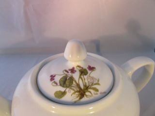 Vintage BIA Cordon Bleu White Botanical Design Ceramic Teapot 4 Cup Size 3